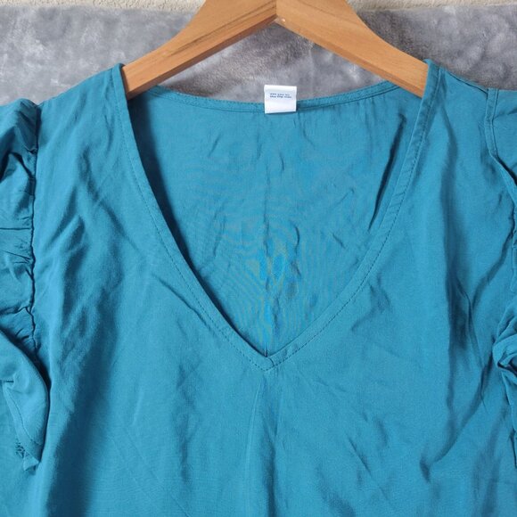 Old Navy‎ Womens Ruffle Sleeve V Neck Top S Teal Casual Everyday Workwear Vibes - Picture 5 of 9